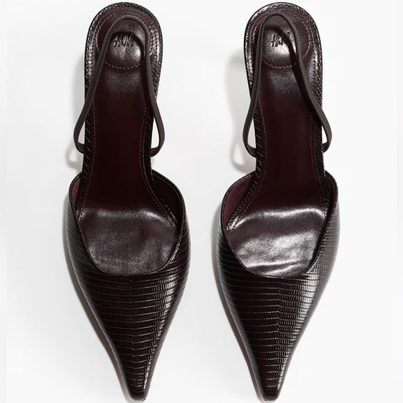 H&M Shoes - H&M Edition Premium Pointed Slingback Pumps. Dark Brown Croc-Embossed Leather.